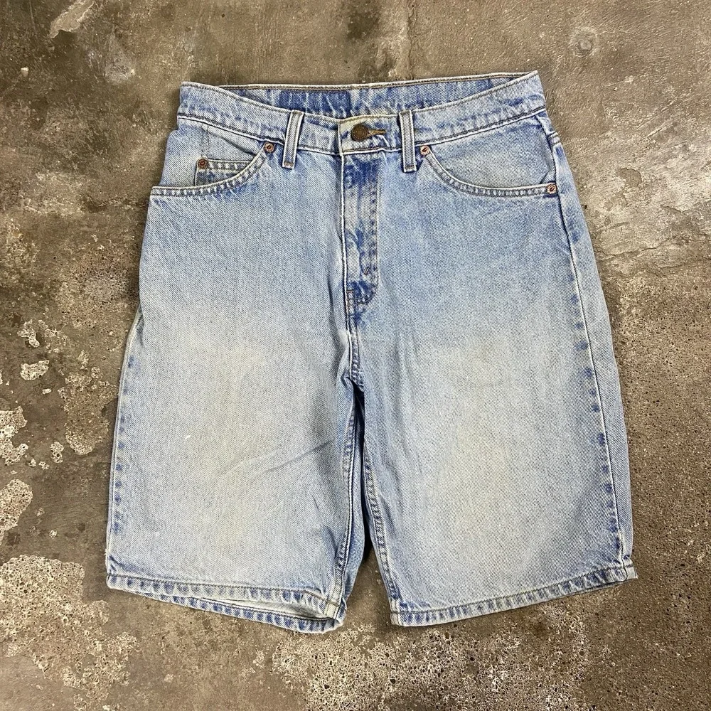 Vintage 90s Levi's 550 Jean Shorts Size 30 Blue Denim Light Wash Orange Tab